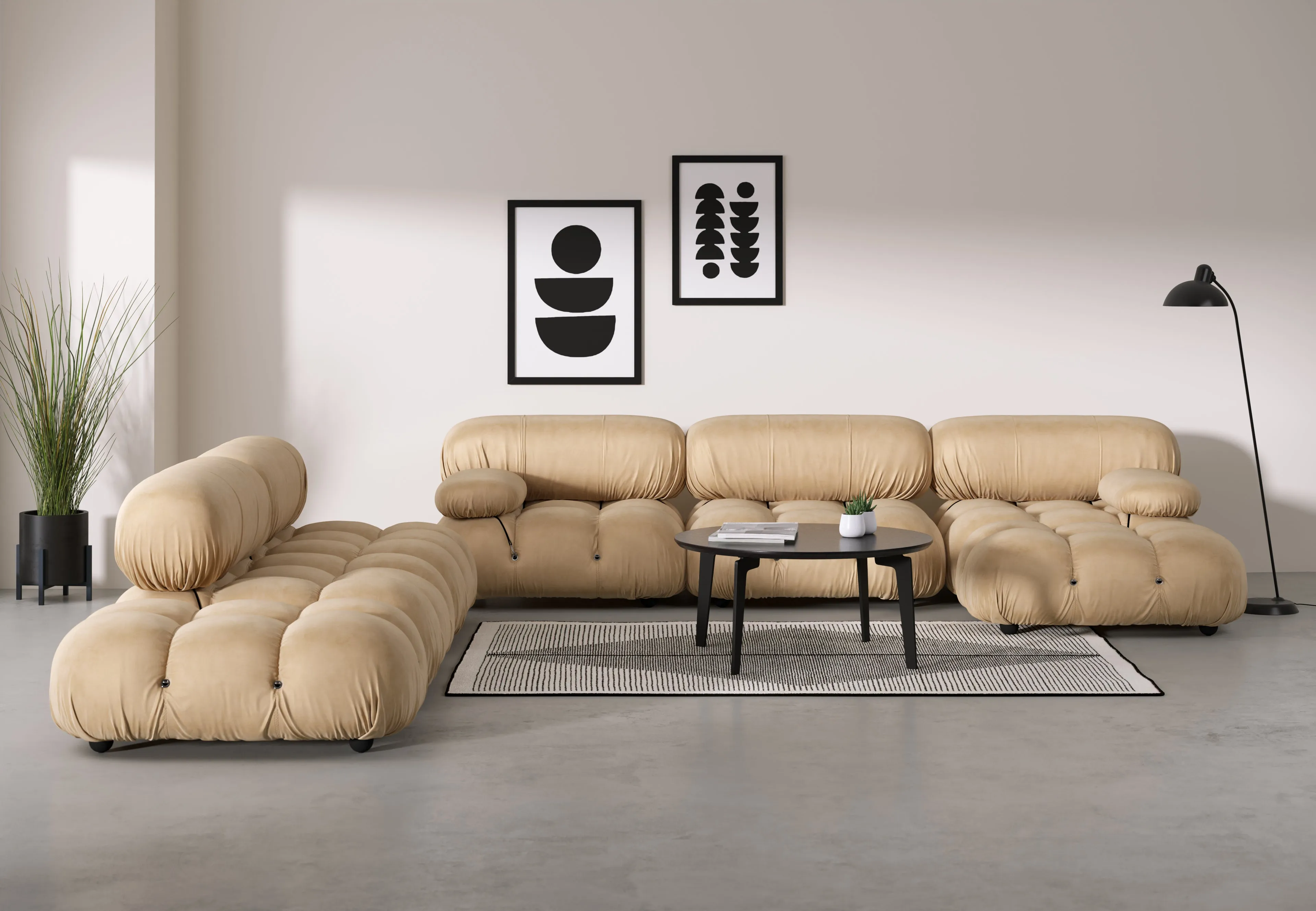 Belia - Belia Large Sectional, Left Corner, Ecru Velvet