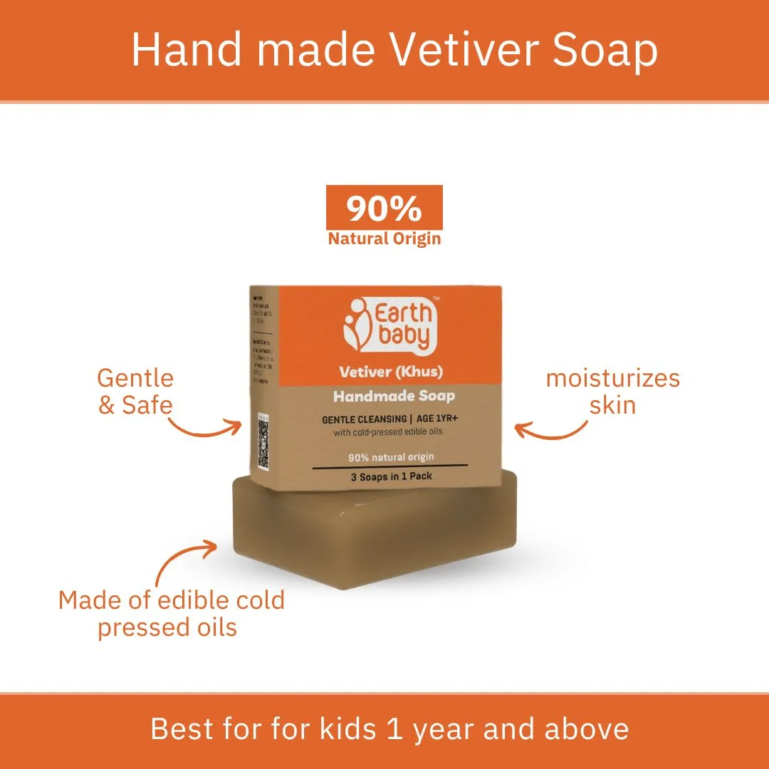 EarthBaby Handmade Vetiver (Khus) Soap (Pack of 3)