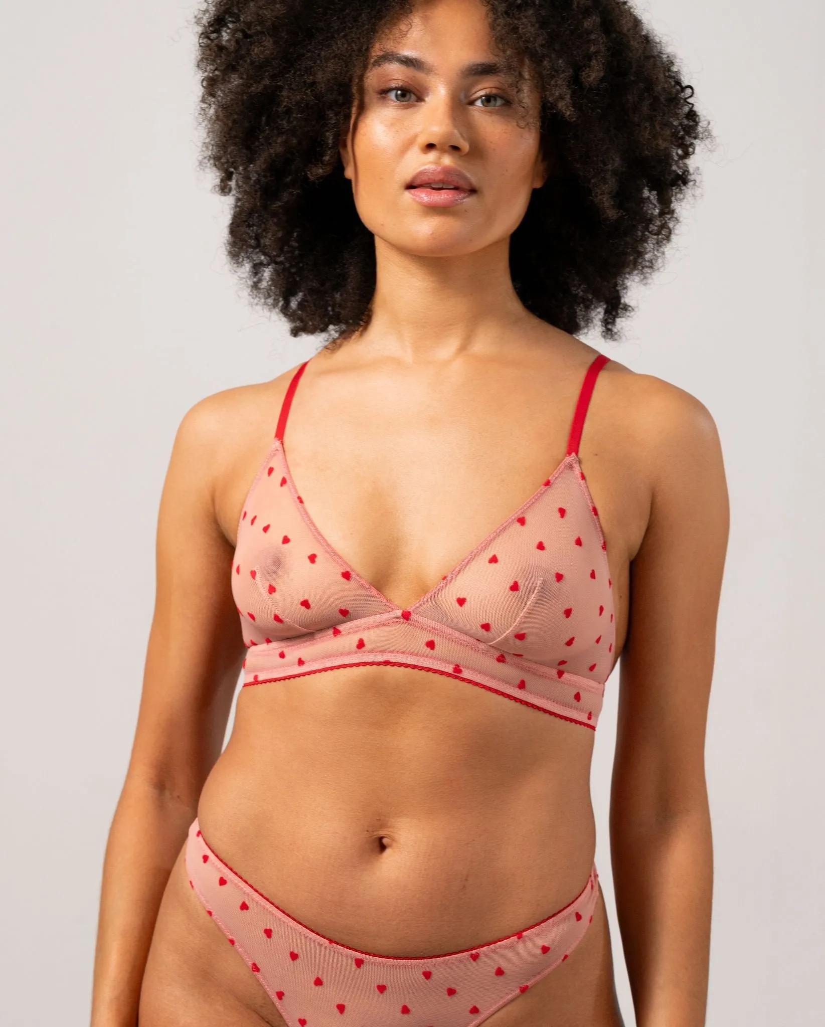 Mesh Triangle Bralette Pale Pink/Deep Red