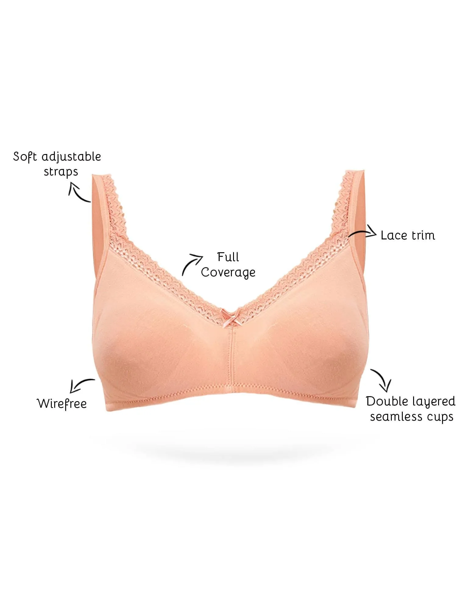 Organic Cotton Antimicrobial Soft Laced Bra (Pack of 3)-ISB017-C.Print_C.Print_Peach-