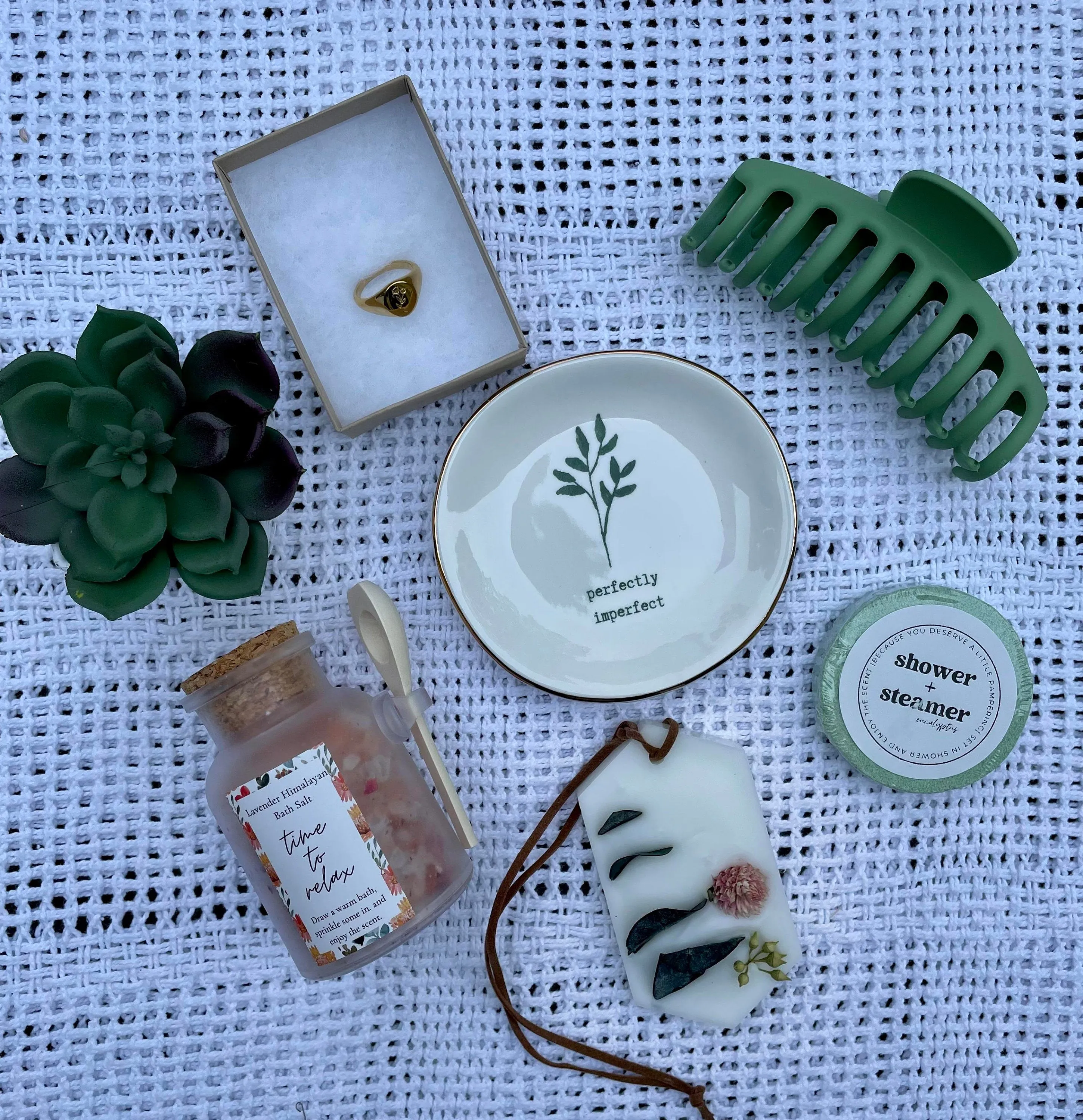 Perfectly Imperfect Trinket Tray Gift Box, Engraved Floral Ring, Birthday Gift, Gift for Her, Spa Gift, Self Care, BFF, Thinking of You,