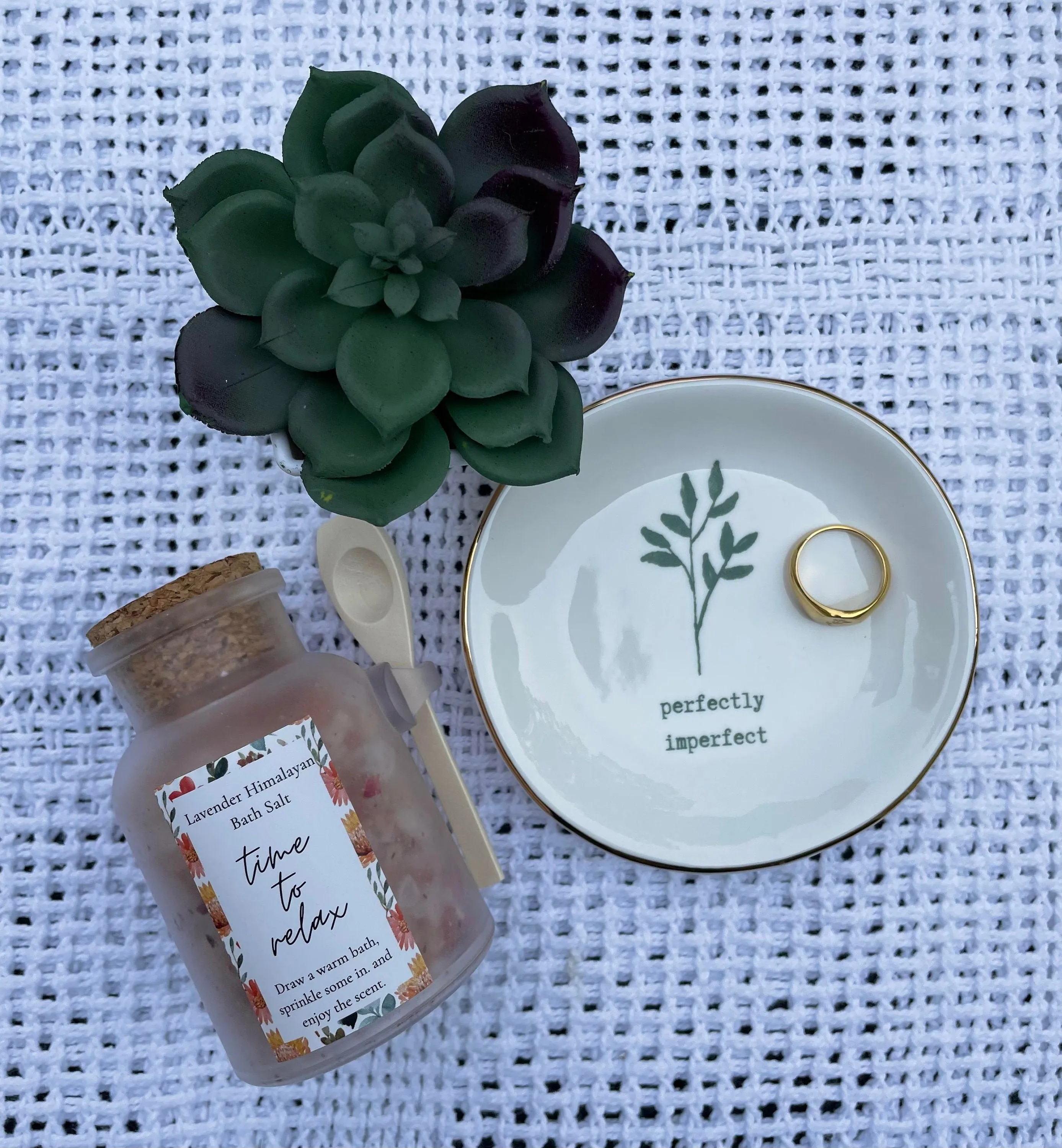 Perfectly Imperfect Trinket Tray Gift Box, Engraved Floral Ring, Birthday Gift, Gift for Her, Spa Gift, Self Care, BFF, Thinking of You,